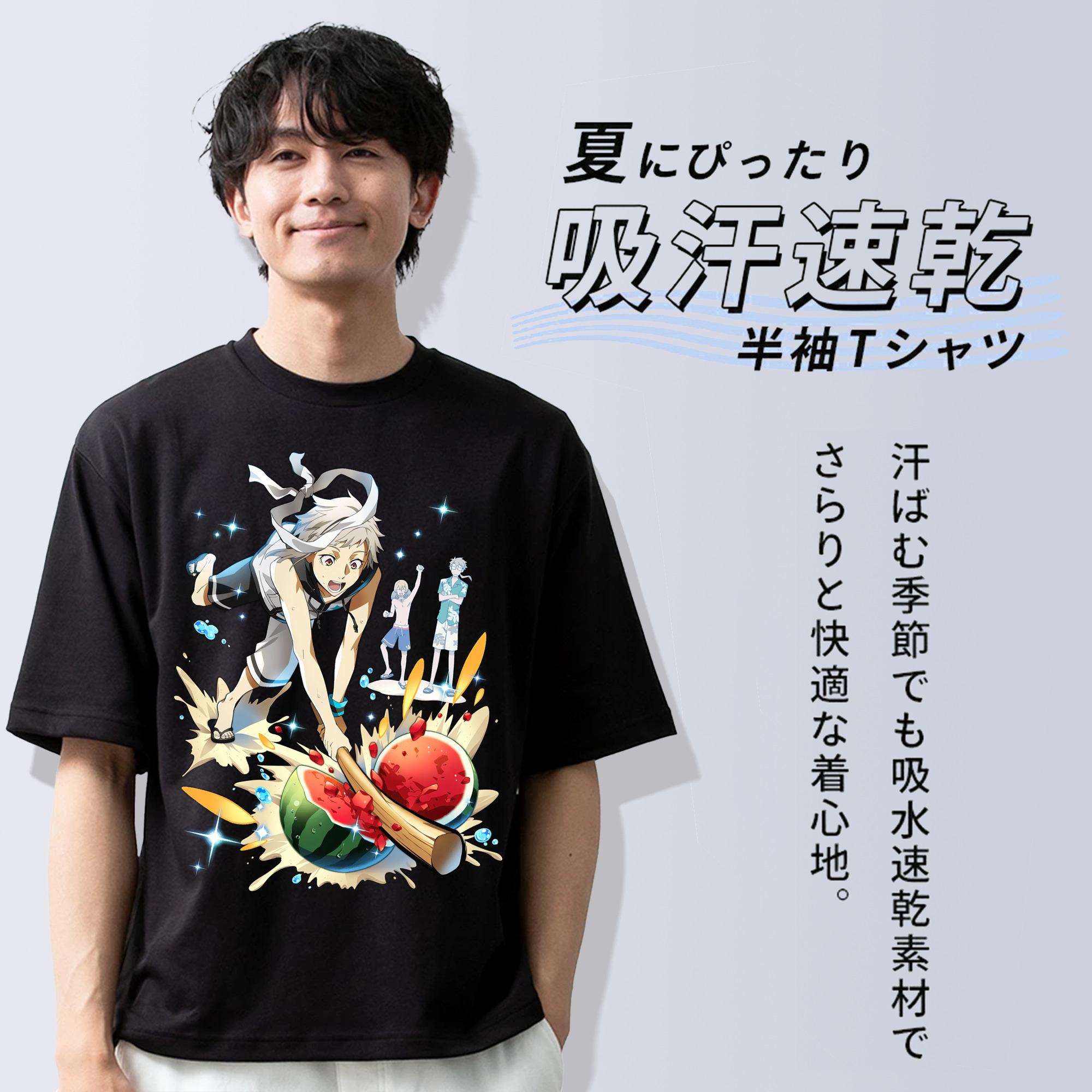 文豪ストレイドッグス Bungo Stray Dogs 綿100％ メンズ半袖Tシャツ｜肌触りやわらか＆通気性