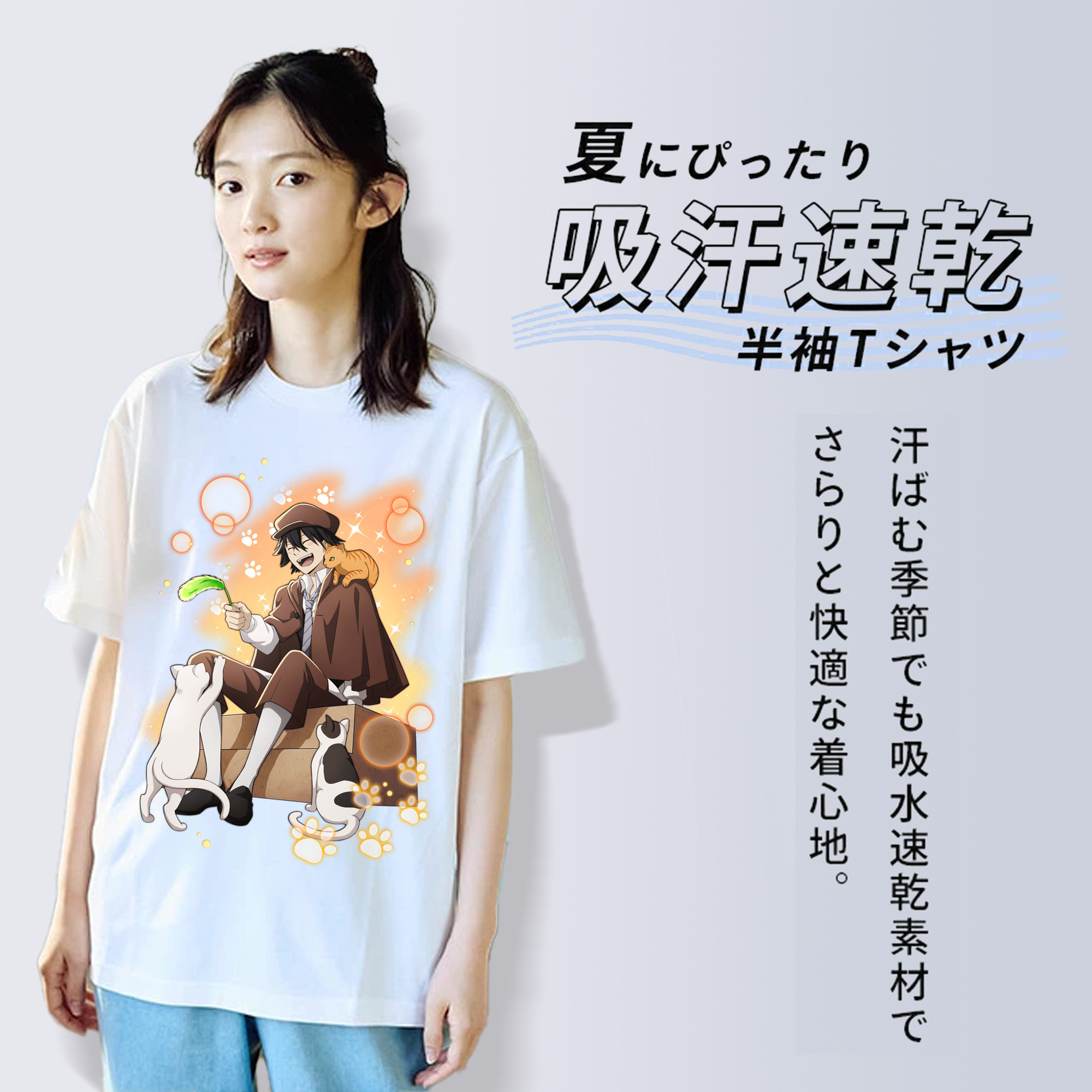 文豪ストレイドッグス Bungo Stray Dogs レディースカジュアルプリントTシャツ（綿100％）
