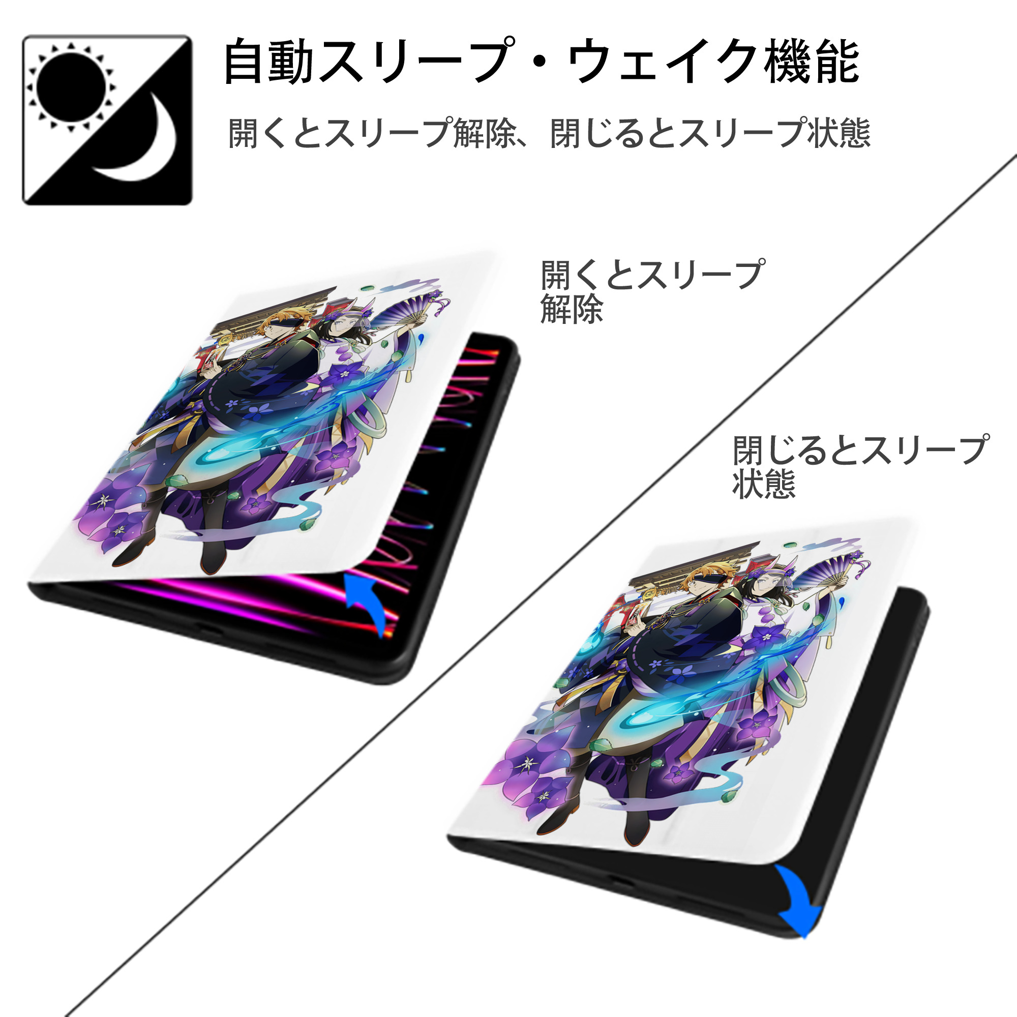 文豪ストレイドッグス Bungo Stray Dogs IPad ケース ペン収納付き 三つ折りスタンド PUレザー×シリコン 対応機種9.5/10.5/10.9インチ