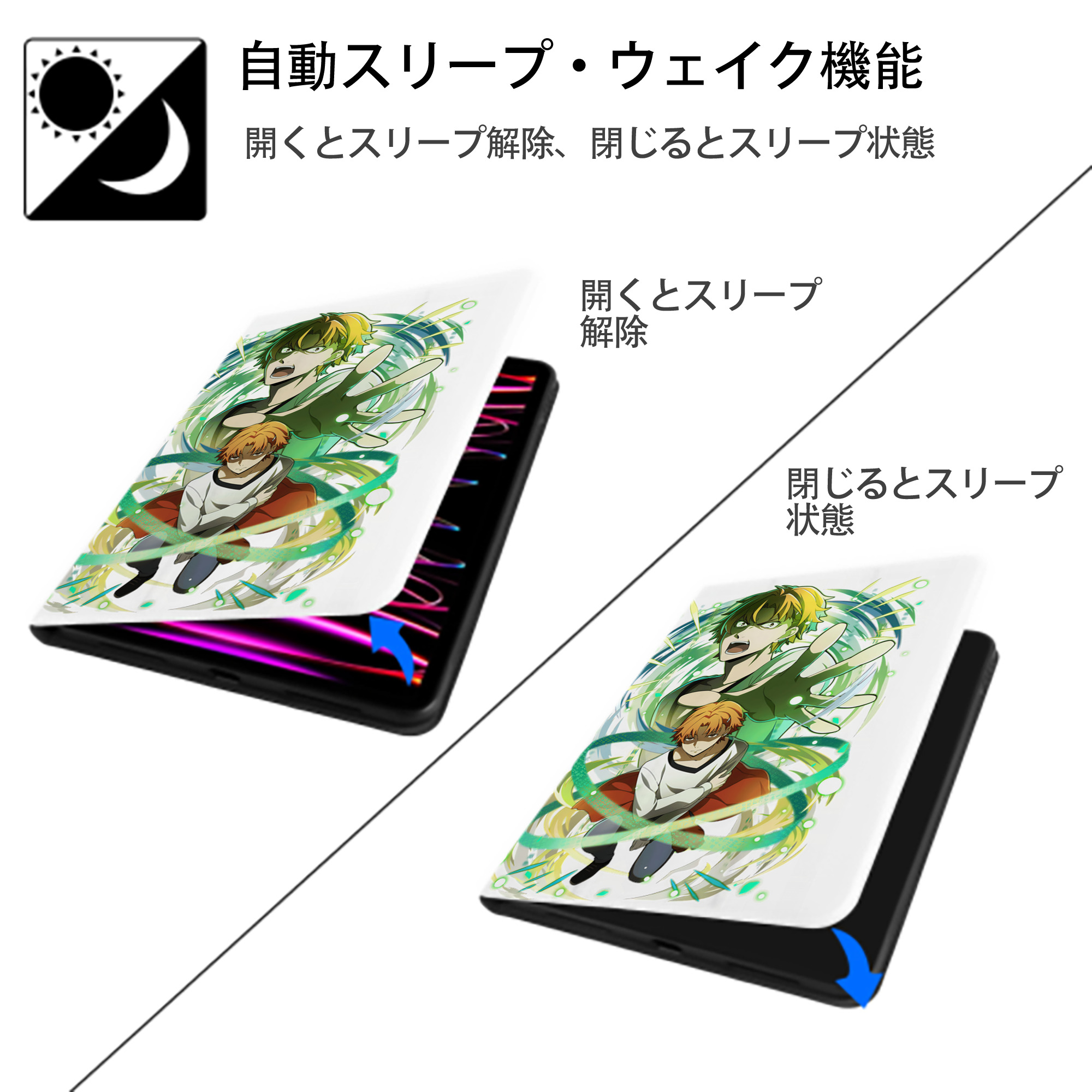 文豪ストレイドッグス Bungo Stray Dogs IPad ケース ペン収納付き 三つ折りスタンド PUレザー×シリコン 対応機種9.5/10.5/10.9インチ