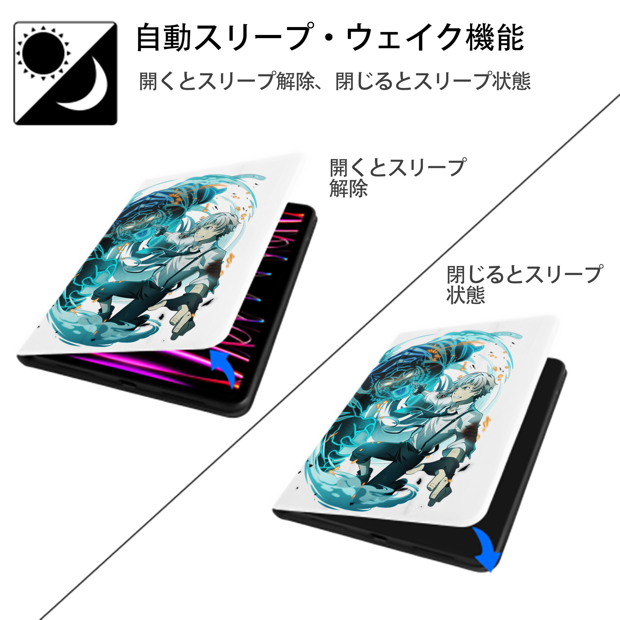 文豪ストレイドッグス Bungo Stray Dogs IPad ケース ペン収納付き 三つ折りスタンド PUレザー×シリコン 対応機種9.5/10.5/10.9インチ