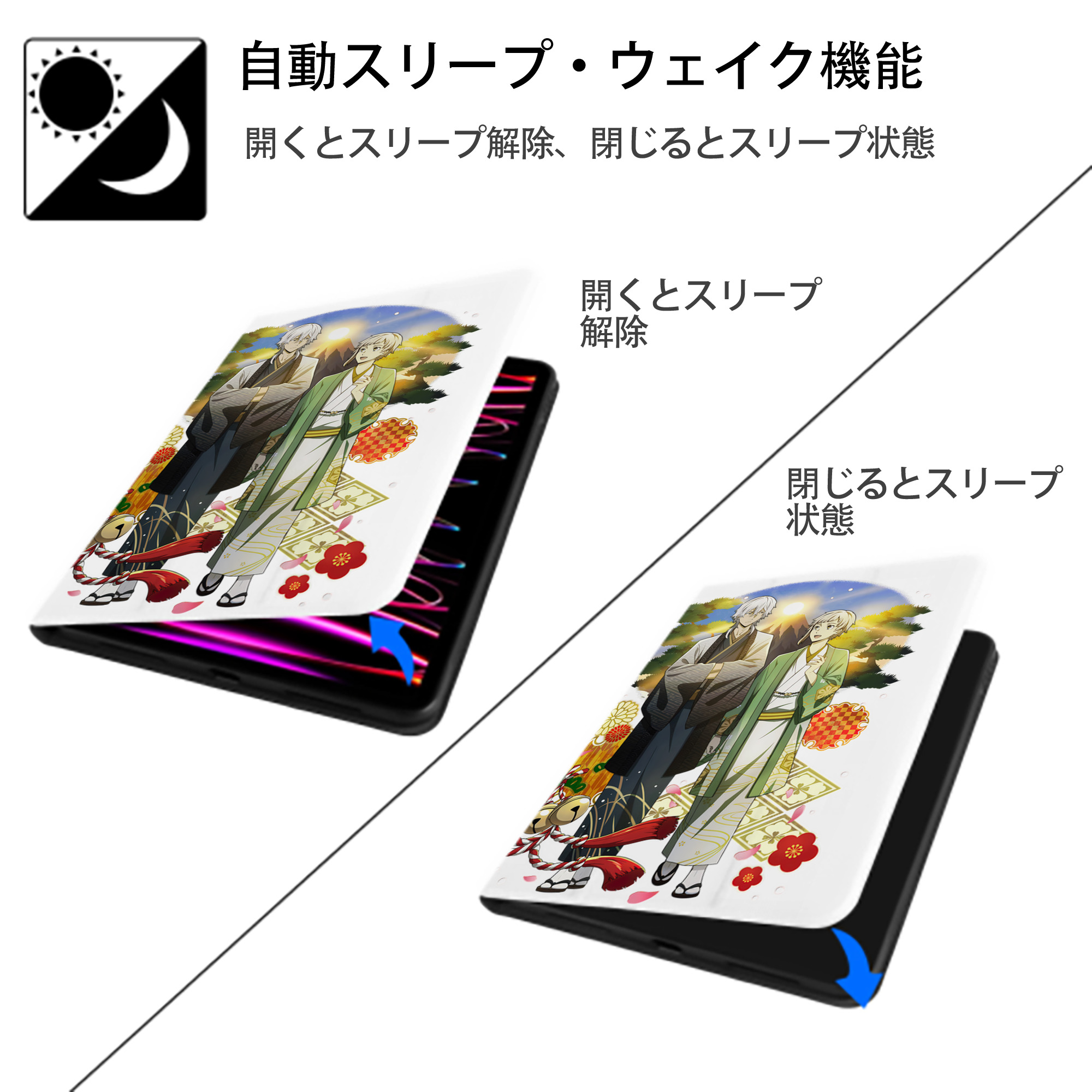 文豪ストレイドッグス Bungo Stray Dogs IPad ケース ペン収納付き 三つ折りスタンド PUレザー×シリコン 対応機種9.5/10.5/10.9インチ