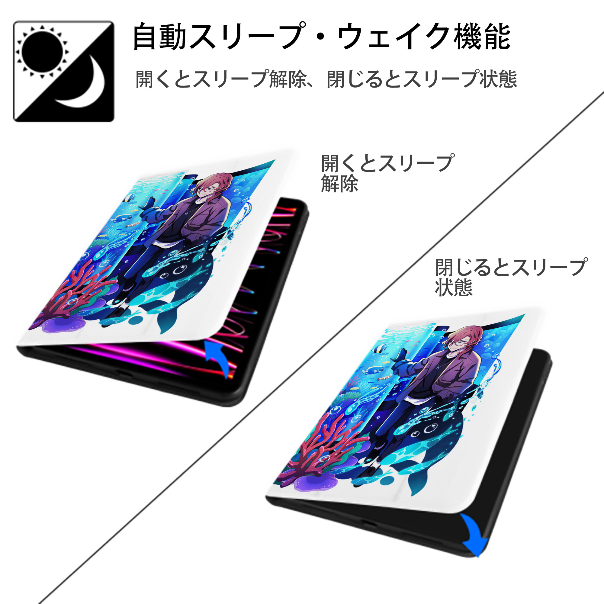 文豪ストレイドッグス Bungo Stray Dogs IPad ケース ペン収納付き 三つ折りスタンド PUレザー×シリコン 対応機種9.5/10.5/10.9インチ