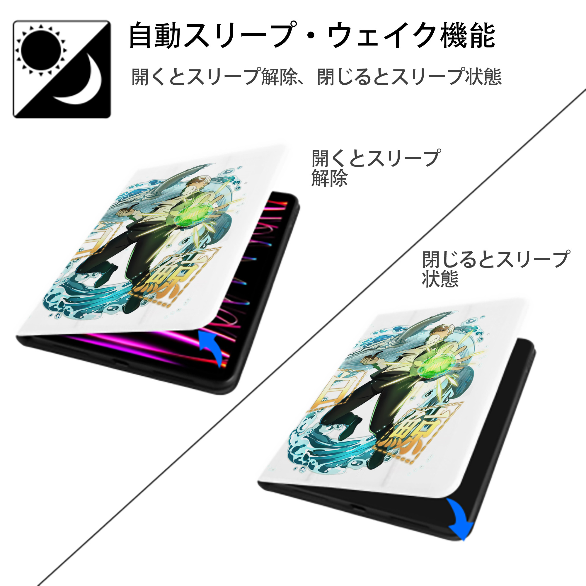 文豪ストレイドッグス Bungo Stray Dogs IPad ケース ペン収納付き 三つ折りスタンド PUレザー×シリコン 対応機種9.5/10.5/10.9インチ