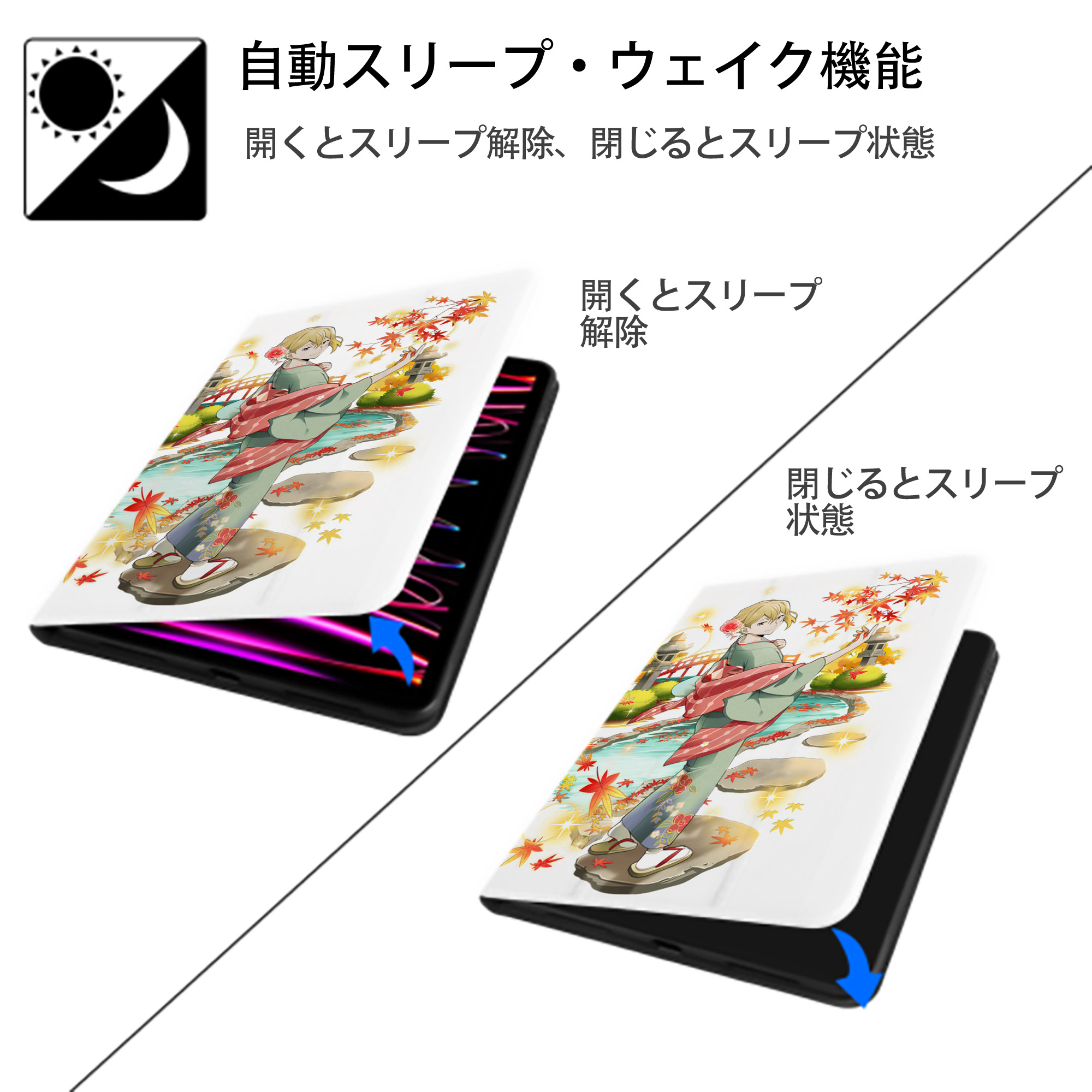 文豪ストレイドッグス Bungo Stray Dogs IPad ケース ペン収納付き 三つ折りスタンド PUレザー×シリコン 対応機種9.5/10.5/10.9インチ
