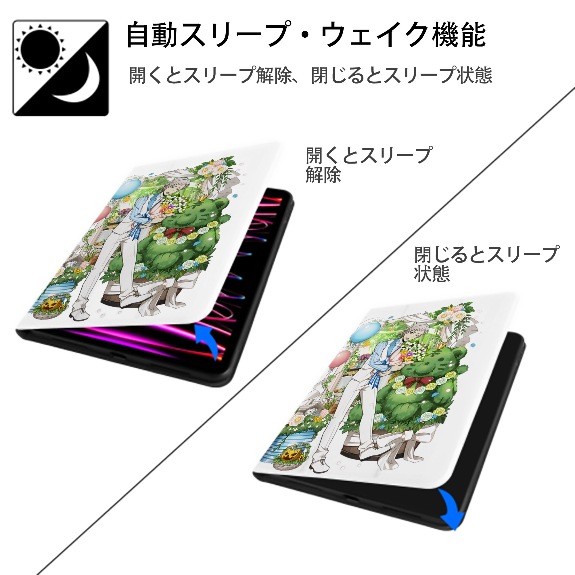 文豪ストレイドッグス Bungo Stray Dogs IPad ケース ペン収納付き 三つ折りスタンド PUレザー×シリコン 対応機種9.5/10.5/10.9インチ